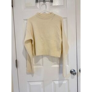 Zara‎ Cropped Sweater Mock Neck Long Sleeve Knit Pullover Cream Size M
